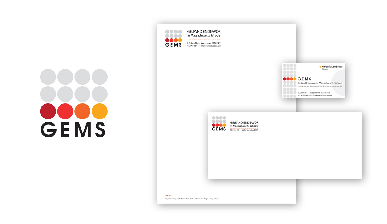 Gelfand Endeavor in Massachusetts Schools, or GEMS. Branding and Stationary